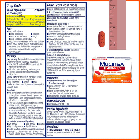 Mucinex Maximum Strength Sinus-Max Caplets - 20 ct for Minor Aches, Pains, Headache & Congestion Relief