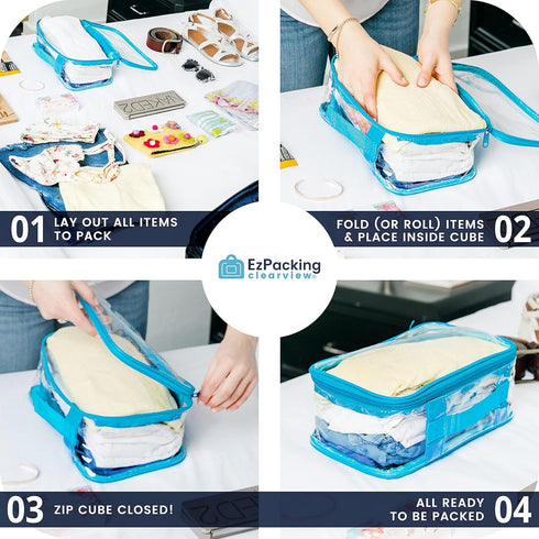 Small Clear Travel Packing Cube/See Through PVC Plastic Pouch for Carry On Suitcase, Backpack or Diaper Bag,