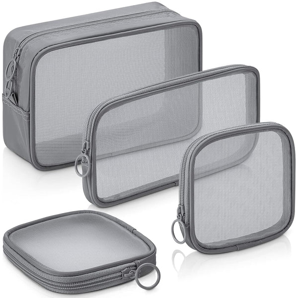 Weewooday 4 Pcs Mesh Makeup Bag, Travel Toiletry Pouch with Zipper, Gray