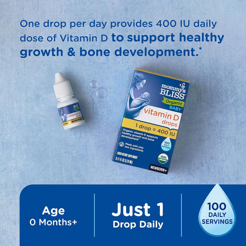 Mommy's D3 0.11 Oz (100 Pack 2 Bliss Organic Baby Vitamin D Drops | Infant Vitamin Drops Promote Healthy Growth