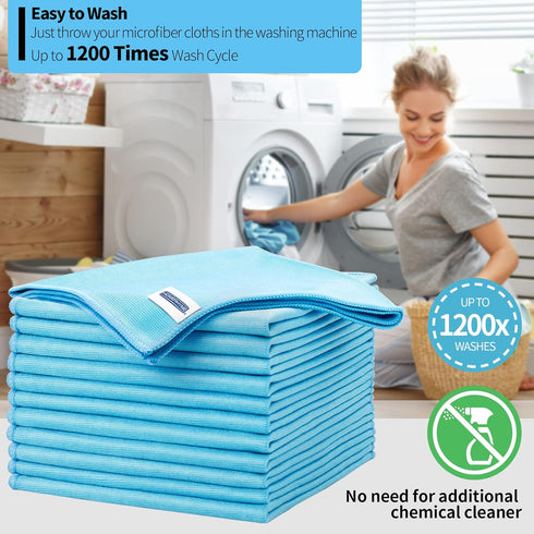 Microfiber Glass Cleaning Cloth - 12 Pack, 16" x 14" Streak Free Towel for Delicate Surfaces
