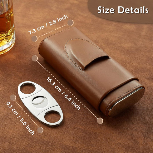 Cigar Case Travel - Cigar Humidor Accessories with Cutter SEEJI Gift for Men (Brown)