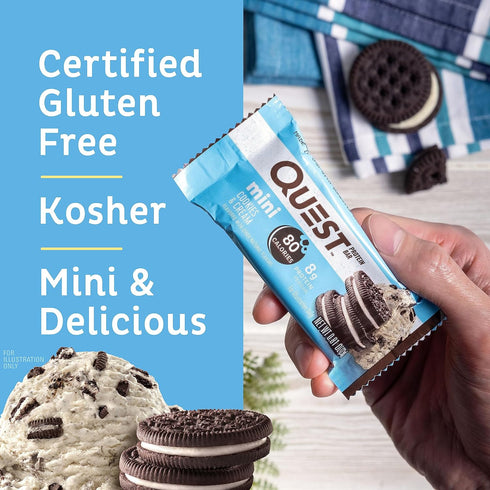 Quest Nutrition Mini Cookies & Cream Protein Bars, 8g Protein, 1g Sugar, Gluten Free, 14 Count