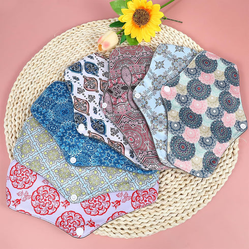 PHOGARY 7 Set Reusable Menstrual Pads for Heavy Flow with Wet Bag, Pieces Sanitary Pads with Wings for Women, Washable