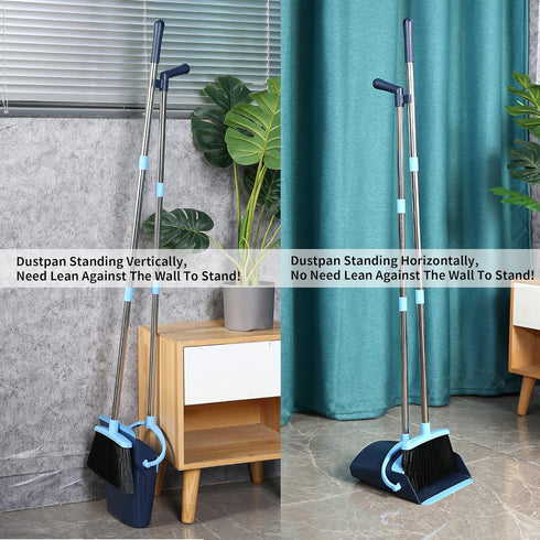 Broom and Dustpan Set for Home 2024, Indoor Broom with Long Handle, Angle Broom for Kids, Pet Hair, Kitchen