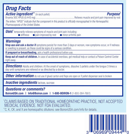 Boiron Bryonia 30C Homeopathic Medicine for Joint Pain, Muscle Aches, Arthritis Pain, 80 Count (Pack of 3)