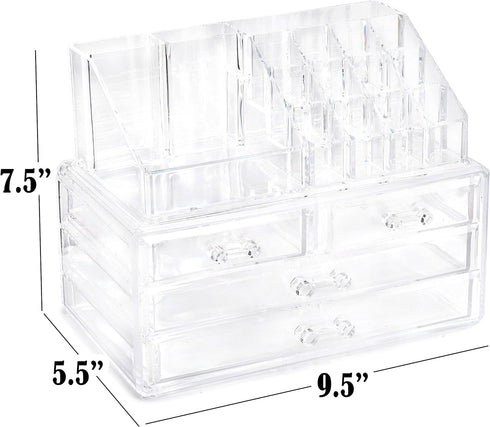 Masirs Clear Cosmetic Storage Organizer, Easily Sort Make-up, Jewelry & Hair Accessories, Looks Elegant on Your Vanity, Bathroom Counter or Dresser, Transparent Design for Easy Visibility by Masirs