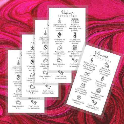 Manicure and Pedicure Aftercare Client Instruction Cards | 50 pk | Minimalist Nail Salon Care Removal Instructions