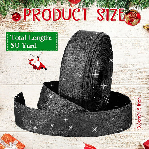 Unittype Glitter Ribbons, 50 Yard Wired Edge Ribbon, 1.5 Inch Metallic for Valentine's Day, Holiday Bows