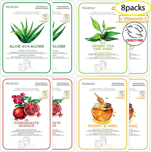 Vitamin C Collagen Firming Essence Face Mask, Premium Quality Sheet Mask for Skin Care (8 pack)