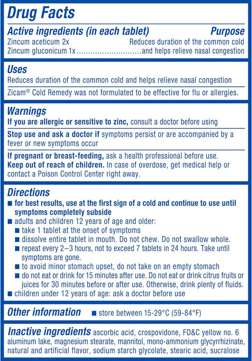 Zicam Cold Remedy Zinc Rapidmelts, Citrus Flavor, 25 Count
