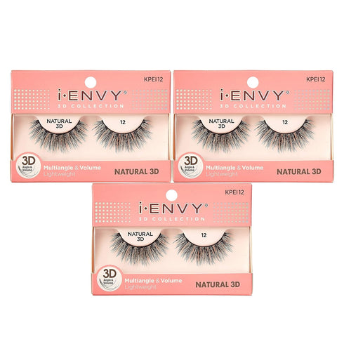 iEnvy Natural Eyelashes, Lightweight False Lashes, Multiangle and Volume 3D Natural Strip Lashes (3 Pack)