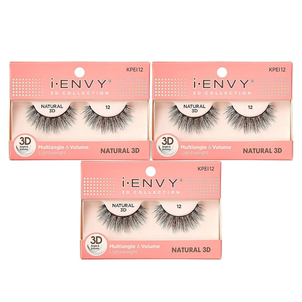 iEnvy Natural Eyelashes, Lightweight False Lashes, Multiangle and Volume 3D Natural Strip Lashes (3 Pack)