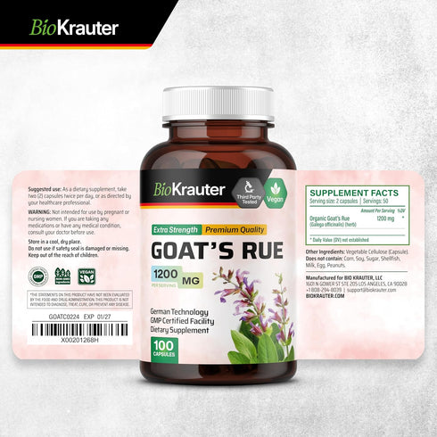 BIO KRAUTER Goats Rue Capsules, Lactation Support 1200 mg, 100 Count, Natural Breastfeeding Supplements