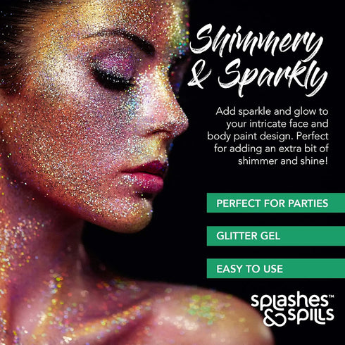 Iridescent Glitter Body Paint Gel, 7 Color Cosmetic Set, 10 ml Tubes for Hair, Body, Face Shimmer