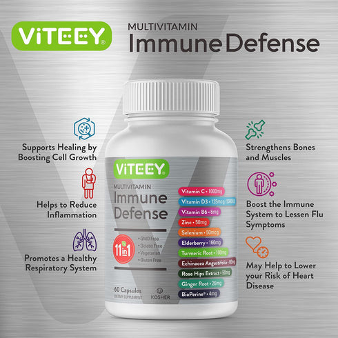 11 in 1 Multivitamin Immune Defense Supplement, Immune Booster Capsules for Adults