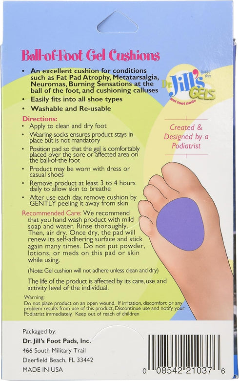Dr. Jills Gel Ball of Foot Cushions, Self-Sticking and Re-Usable