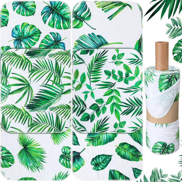 36 Pack Reusable Paper Towels, Washable Paperless Towels, Cotton Cloth Wipes for Bathroom, Green Leaves Style