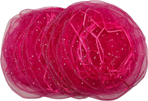 100pcs Sheer Organza Favor Bags, Round Drawstring Jewelry Candy Pouch, 26cm/10.2 inch Diameter (Hot Pink)