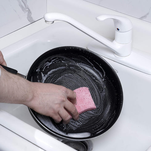 Non-Scratch Cellulose Kitchen Scrub Sponge with Scouring Pad Set, Pack of 2 for Non-Stick Cookware