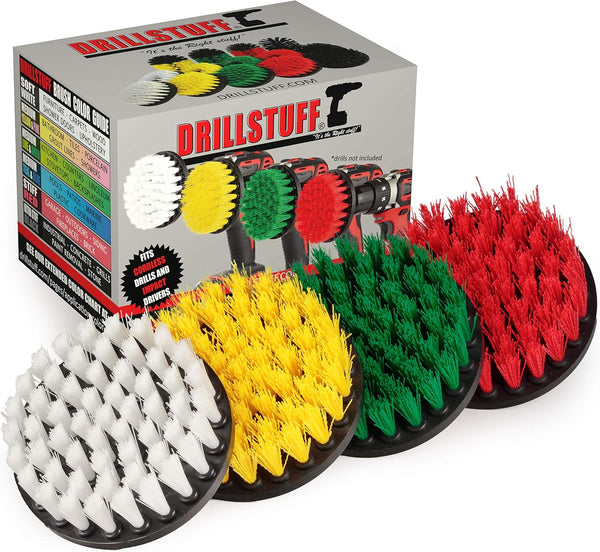 Drill Brush Attachment Power Scrubber Brush Set - 4in 4 Piece Soft,