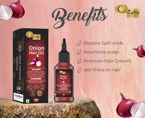 Onion Hair Oil (4 fl. oz) - Enriched with 15 Oils & Extracts for Long, Lustrous & Shiny Hair, No Mineral