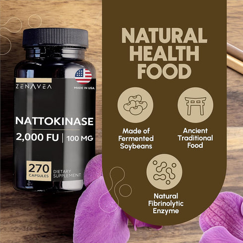 Nattokinase Superfood Supplement - Recommended 2000 FU Dose - 270 Vegan Capsules