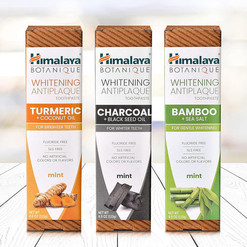 Himalaya Botanique Whitening Antiplaque Toothpaste, Bamboo + Sea Salt, Fluoride Free, Gentle Whitening, 4 oz