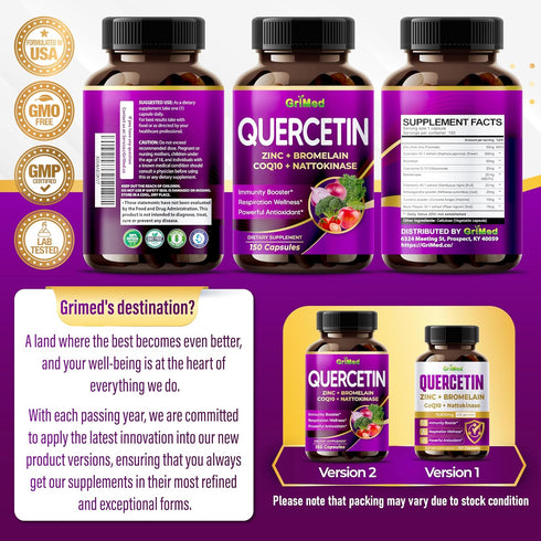 Quercetin 19,800mg with Zinc, Bromelain, CoQ10 + Nattokinase - Immunity Booster, 150 Count Made in USA