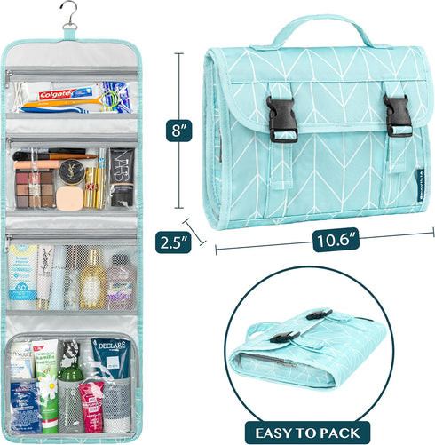 PAVILIA Travel Hanging Toiletry Bag for Women Men, Large Capacity Makeup Organizer, Waterproof Cosmetic Storage Case