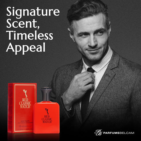 PB ParfumsBelcam Red Classic Match Eau de Toilette, Spicy Woody Amber Fragrance for Men, 2.54 Fl Oz