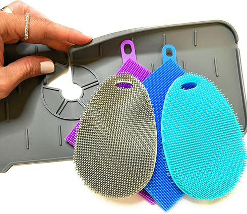 Kitchen Sink Splash Guard, Faucet Mat for Kitchen Sink, Food Grade Silicone Scrubber Dish Set