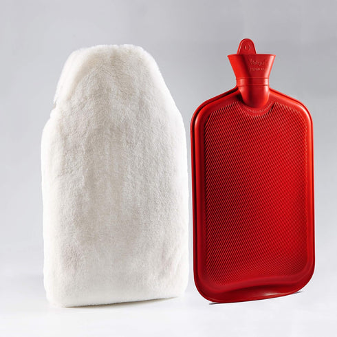 Peterpan 100 Fl Oz Rubber Hot Water Bottle with Faux Fleece Cover, White