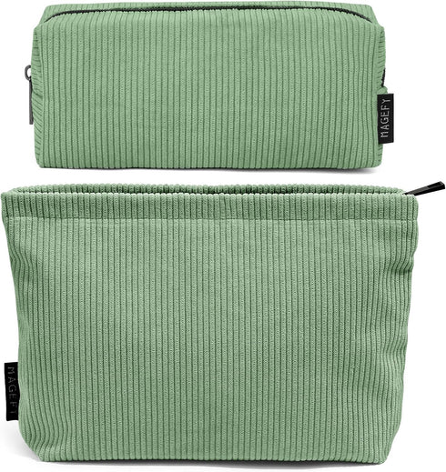MAGEFY Makeup Bag, 2 PCS Corduroy Makeup Bag for Purse, Cute Travel Cosmetic Pouch for Women and Essentials