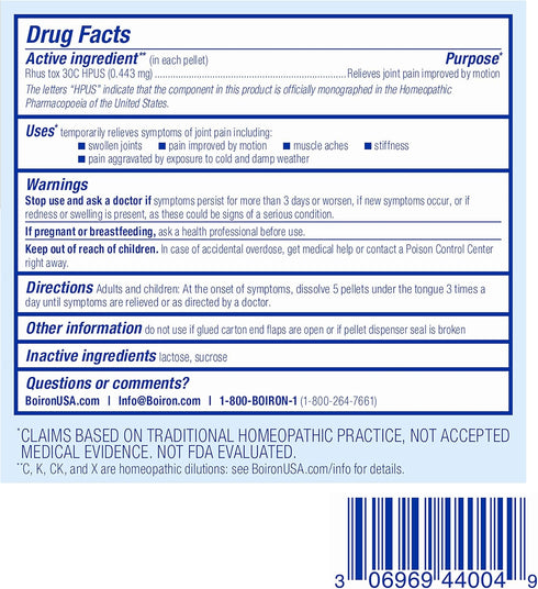 Boiron Rhus Tox 30C Homeopathic Medicine for Joint Pain, Muscle Aches, 3 Count (Pack of 1) (Total 240 Pellets)