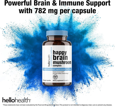 Happy Brain Mushroom Complex Nootropics Supplement, 10 Mushroom Supplement for Mental Clarity, Energy & Immune Support