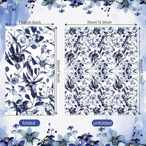100 Blue Floral Paper Napkins - Disposable Spring Flower Guest Napkins for Party, Kitchen, Wedding, Baby Shower