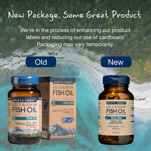 Wiley's Finest Wild Alaskan Fish Oil Peak EPA - Triple Strength 1000mg Omega-3s, SQF-Certified - 60 Softgels (60