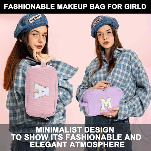 Personalized Monogram Makeup Bag, Cute Gifts for Women, Travel Makeup Organizer Bag, White Makeup Pouch with Letter S