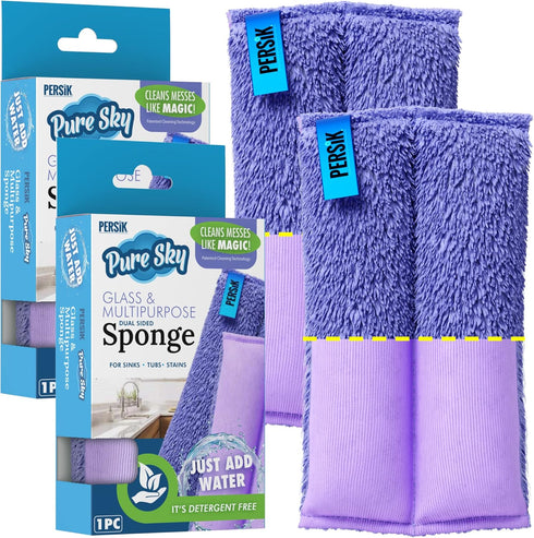 Pure-Sky Ultra Microfiber Cleaning Sponge - 2-in-1 for Glass and Multipurpose, Just Add Water