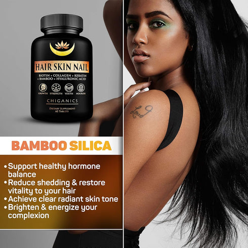 10X Potent Hair Skin and Nail Growth Vitamins with Keratin + Collagen + Silica for Vibrant Hair, Extra Strength Biotin