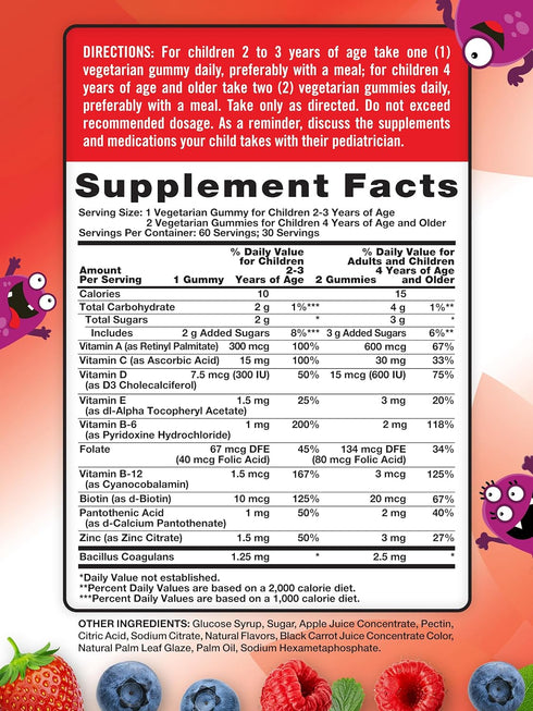 Gummies 60 Count Nature's Truth Kids Multivitamin with Probiotics | | Berry Punch Flavor | Vegetarian, Non-GMO & Gluten