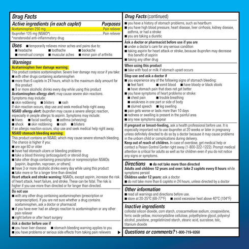 Amazon Basic Care Dual Action Acetaminophen 250 mg and Ibuprofen (NSAID) 125 mg Tablets, Pain Reliever for Headache,