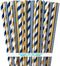 Navy Blue and Gold Foil Paper Straws, Stripe Chevron Solid, 100 Pack