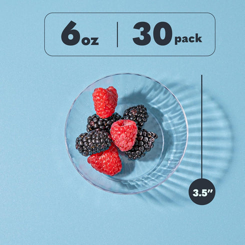 PLASTICPRO 30 Pack Crystal Clear Disposable Plastic Plates - 6 Ounce Bowls for Special Occasions