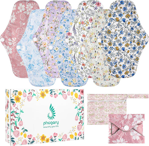 PHOGARY 7 Pcs Reusable Menstrual Pads, Reusable Sanitary Pads for Women, Washable Overnight