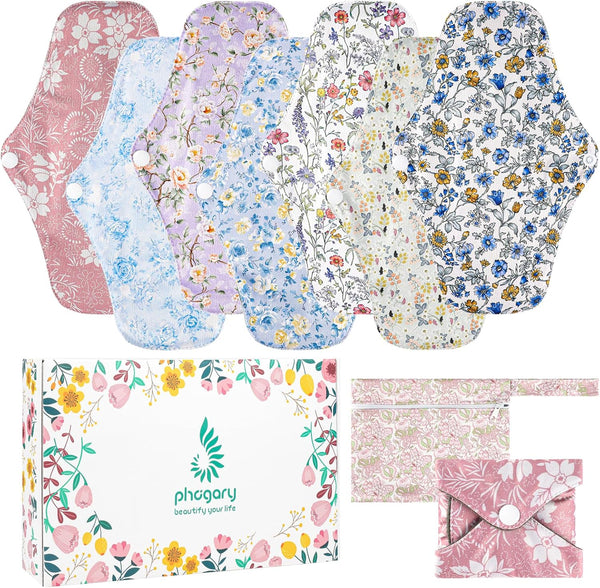 PHOGARY 7 Pcs Reusable Menstrual Pads, Reusable Sanitary Pads for Women, Washable Overnight