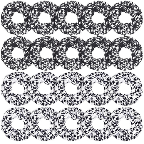 WILLBOND Soccer Hair Ties, 20 Pieces Satin Sport Scrunchies for Girls, Women, Player Team, Christmas (White, Black)