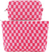 2Pcs Checkered Makeup Bag Set for Women, Large Cosmetic Bag, Travel Toiletry Pouch, Cute Pink Storage Organizer
