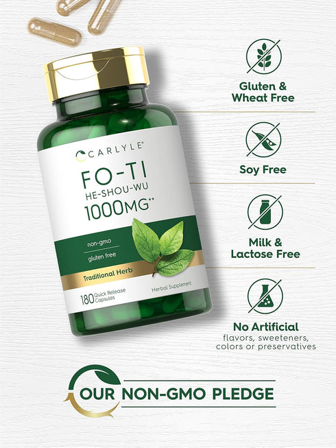 Carlyle Fo-Ti 1000mg | 180 Capsules | He-Shou-Wu Root | Non-GMO, Gluten Free Traditional Herb Supplement